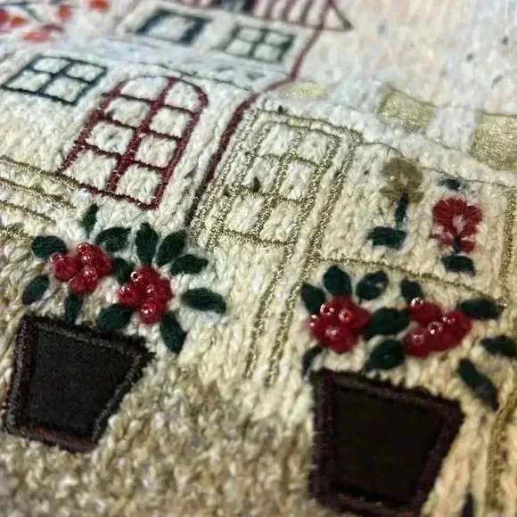 Tanjay Cotton Blend Sweater Full Zip Cottage  Dog Plants Long Sleeve Embroidered - Picture 10 of 11